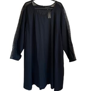 Lane Bryant NWT Black Midi Dress Sz 26/28 Lace Detail Scoop Neck Lined LBD